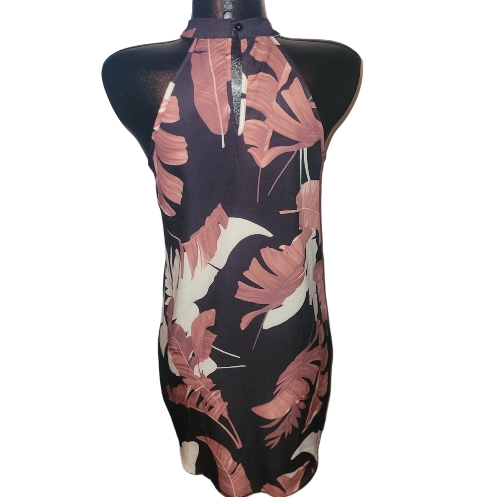 Shein Leaf Print Halter Dress in Brown and Cream Hues Sz.S - Picture 6 of 6